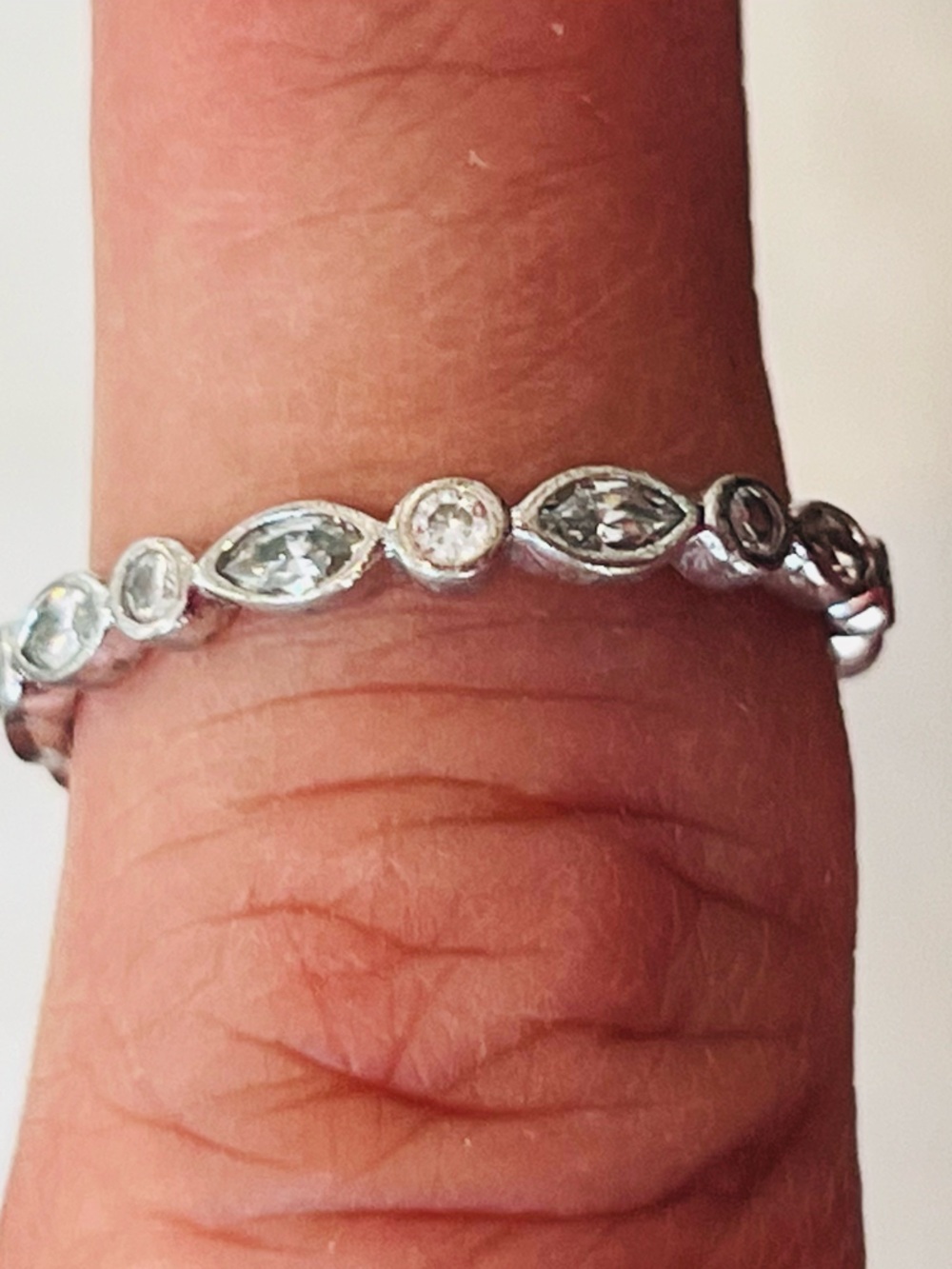 Unique Pure Silver Marquise & Round CZ Stackable Band - Silver size 9-10